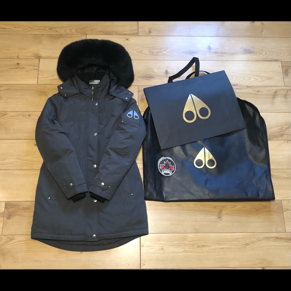 Moose Knuckles Charcoal Jacket with Gold Details